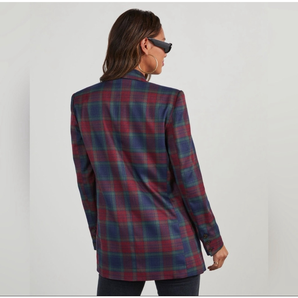 Women's VICI Plaid Double-Breasted Jettie Blazer M Blue Red - Picture 2 of 6